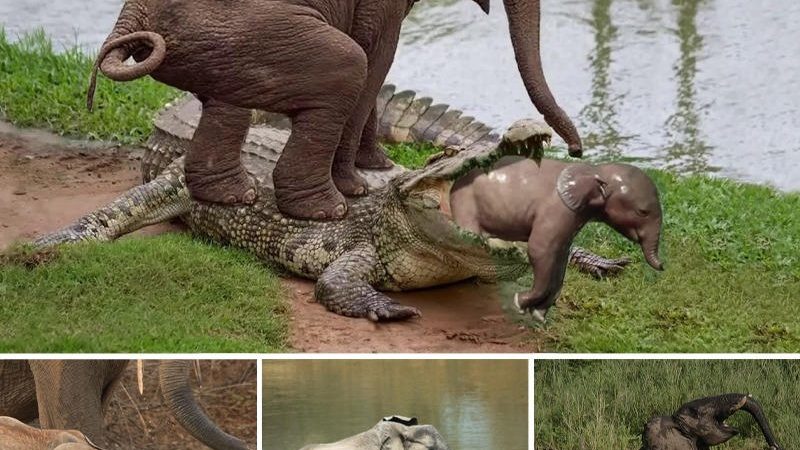 Mother Elephant Risked Her Life To Attack Ferocious Crocodile To Save Newborn Baby Elephant