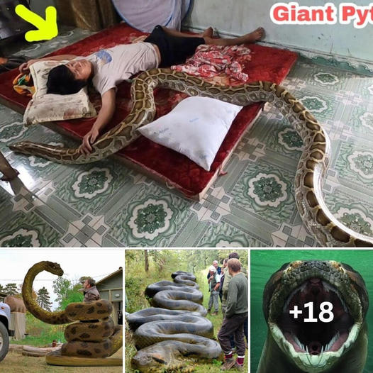 A giant snake is threatening a sleeping man
