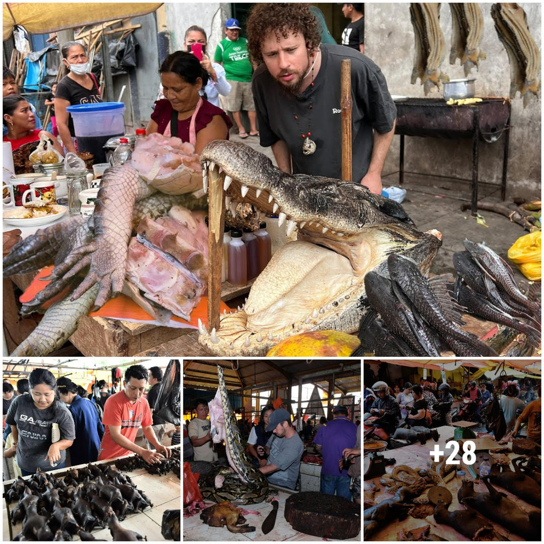 The market sells the scariest animals such as bats, snakes and crocodiles in Indonesia.